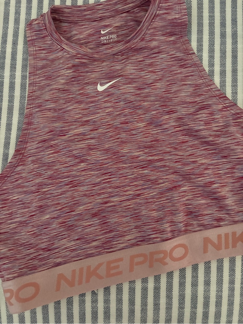 Nike Pro Women's Pink Space-Dye Crop Tank with Branded Elastic Hem